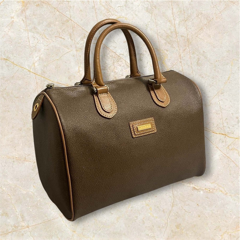 LANCEL Paris Brown Leather Pebble Purse Bag Boston Excellent Pre-Owned Bowler